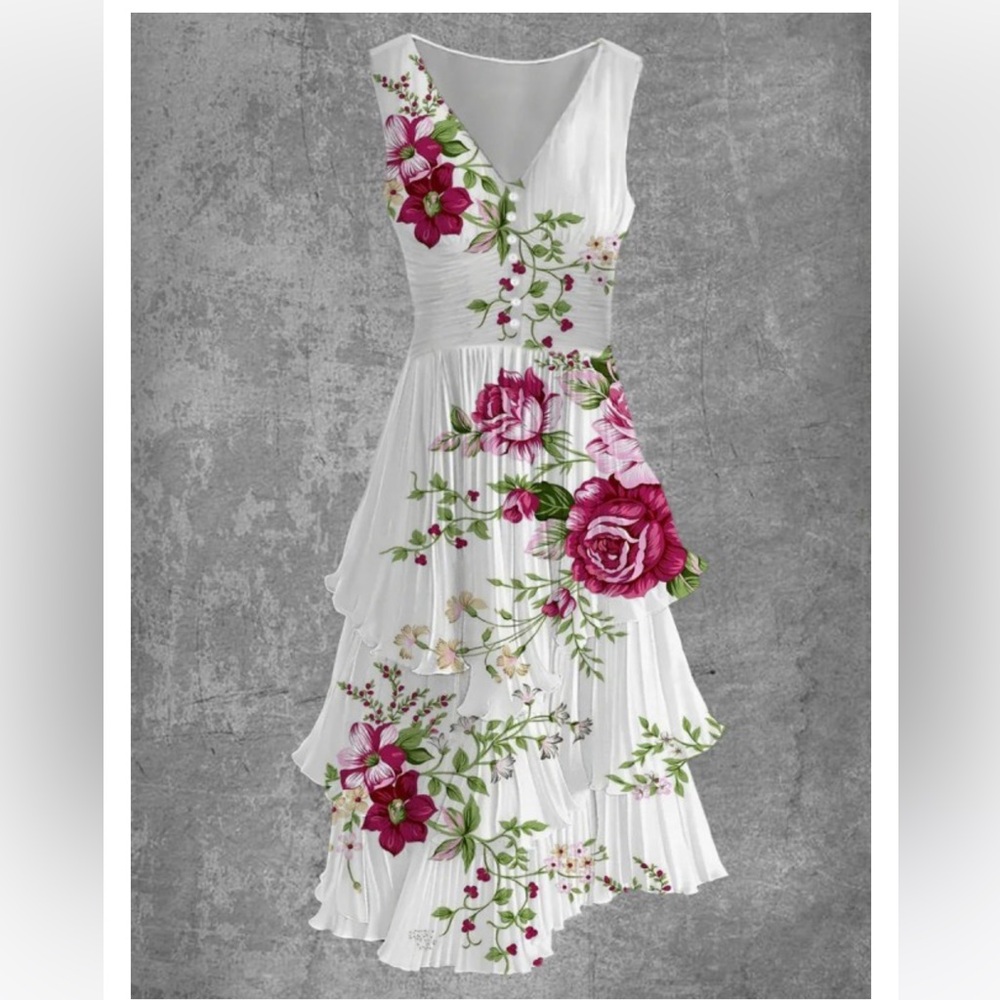 Floral White and Pink Women's Dress